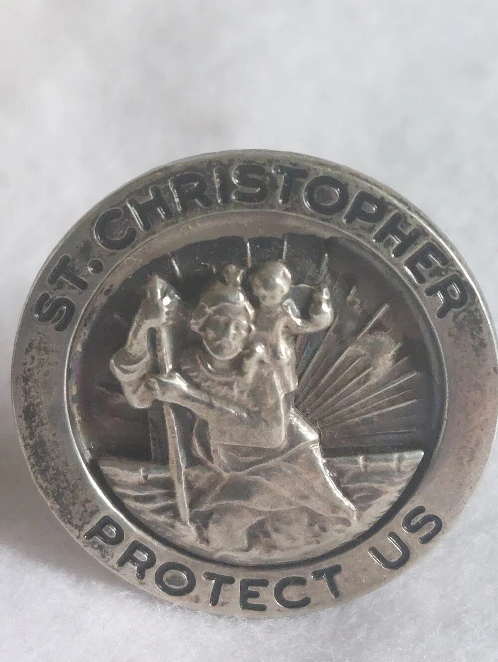 Vintage Sterling Silver St. Christopher Protect Us Cufflinks 1